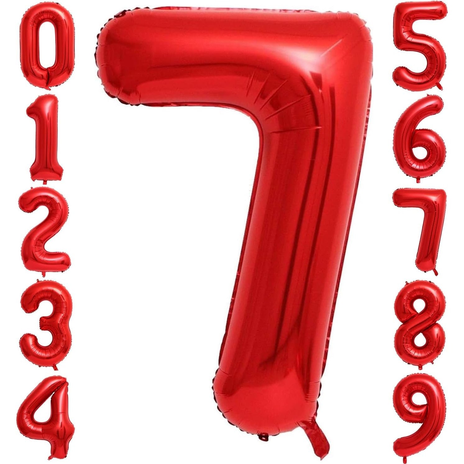 Balon din Folie Metalizata, Figurina Cifra, Tema Aniversare 80 cm, Ambalaj Individual, Pai inclus, Umflare cu Aer sau Heliu, Rosu, Cifra 7