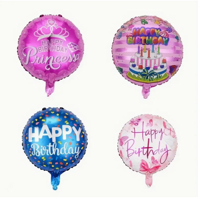 Balon din Folie Metalizata, Figurine, Model Princess, Happy Birthday, Tematica Aniversare, 45 cm, Ambalaj Individual, Pai Inclus, Umflare cu Aer sau Heliu, Multicolor