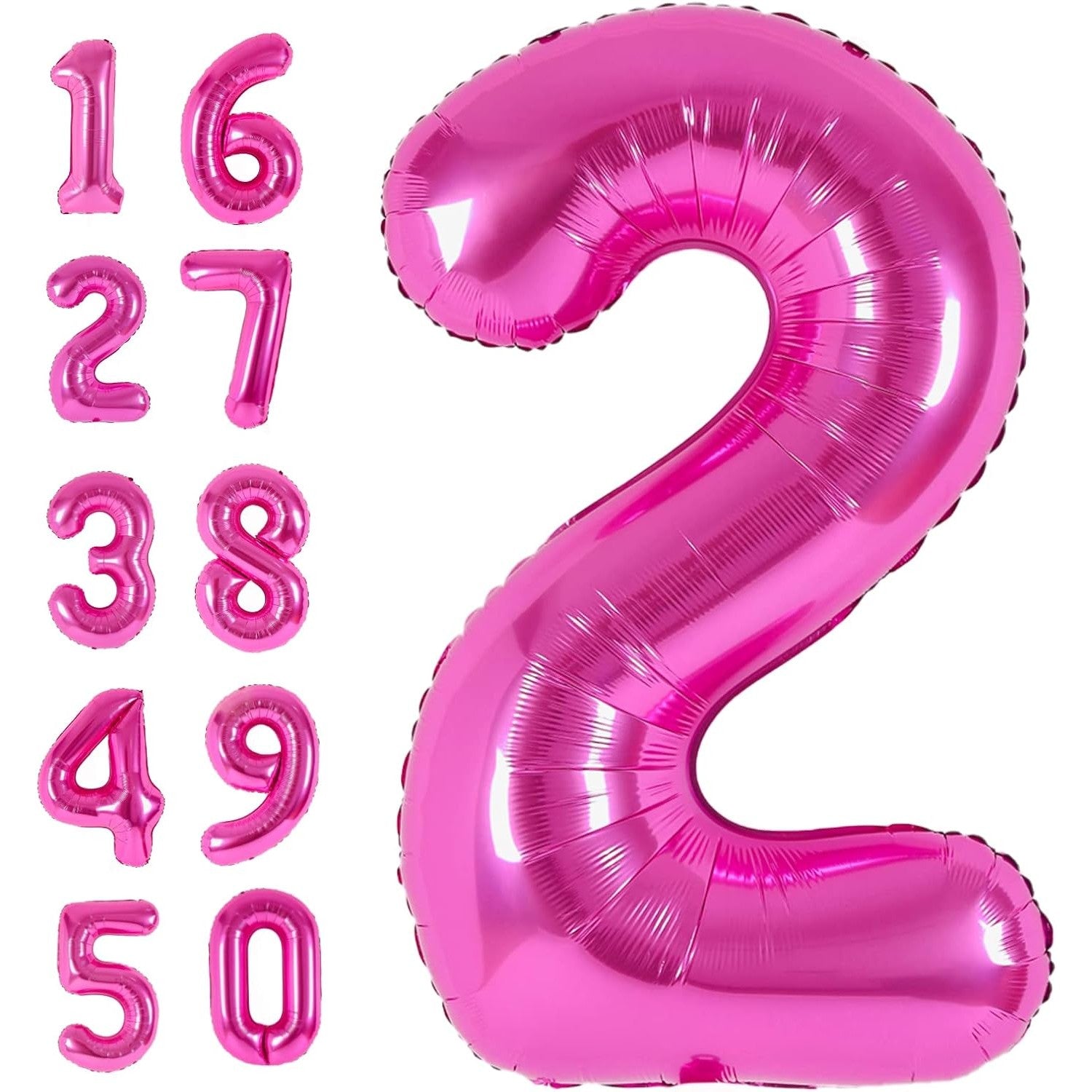 Balon din Folie Metalizata, Figurina Cifra, Tema Aniversare 40 cm, Ambalaj Individual, Pai inclus, Umflare cu Aer sau Heliu, Roz, Cifra 2
