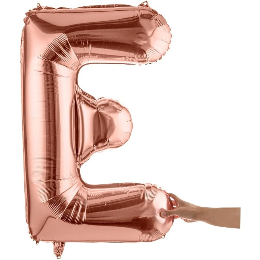 Balon Folie Metalizata Litera E, 80 cm, Umflati cu Heliu sau Aer, Ambalaj Individual, Pai inclus, Rose Gold