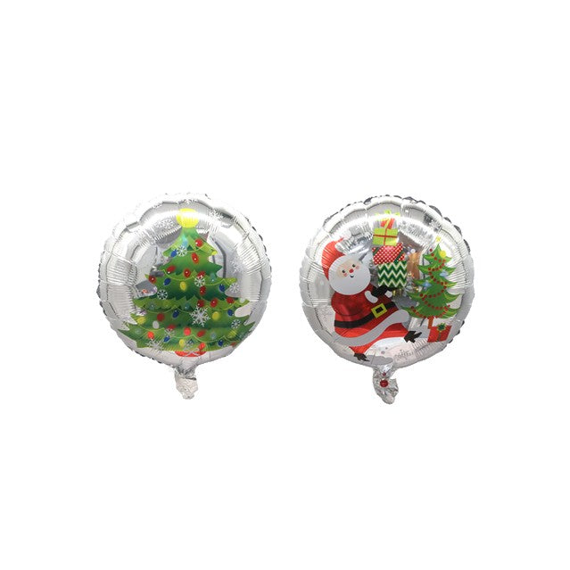 Balon Rotund, din Folie de Aluminiu, Tema Craciun, Model Mos Craciun si Brad, 44.5x53 cm, Multicolor