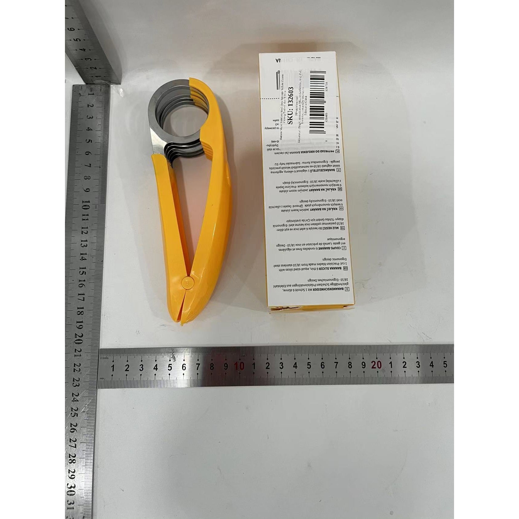 Feliator pentru Alimente, Accesoriu pentru Bucatarie, Cutit pentru Legume si Fructe, Model Banana, Ergonomic, 17.5x5x4 cm, Galben