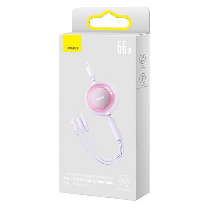 CABLU alimentare si date Baseus Bright Mirror 2, retractabil 3-in-1, pt smartphone,USB la Micro-USB+Lightning + USB Type-C 66W, 1.1m, violet "CAMJ010105" - 6932172609115