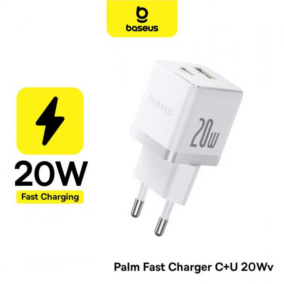 INCARCATOR retea Baseus Palm, Quick Charge 20W, 1 x USB, 1 x USB Type-C 5V/3.0A, include cablu USB Type-C la USB Type-C 1m, alb "P10111608213-01" - 6932172677374