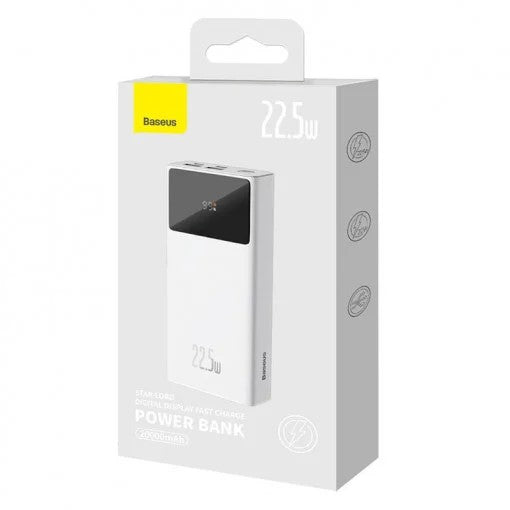 POWER BANK Baseus Star-Lord Digital Display, 30000mAh, 22.5W, 2 x USB; 1 x USB Type-C, digital display pt. status baterie, total 3A, alb, "PPXJ080102" - 6932172620721