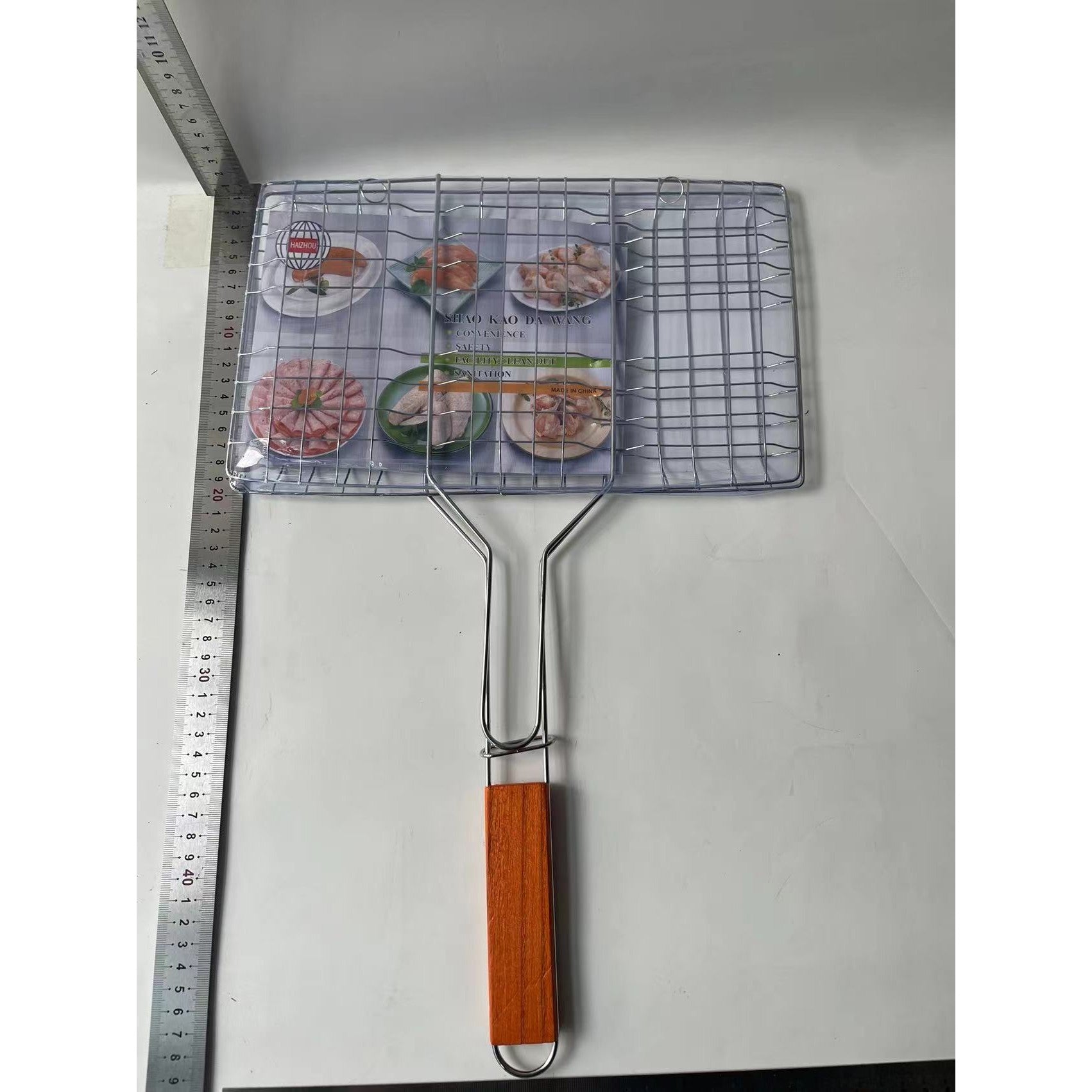Gratar pentru Peste si Carne, Suprafata Utila 32x19 cm, Otel Inoxidabil, cu Maner, Portabil, Argintiu
