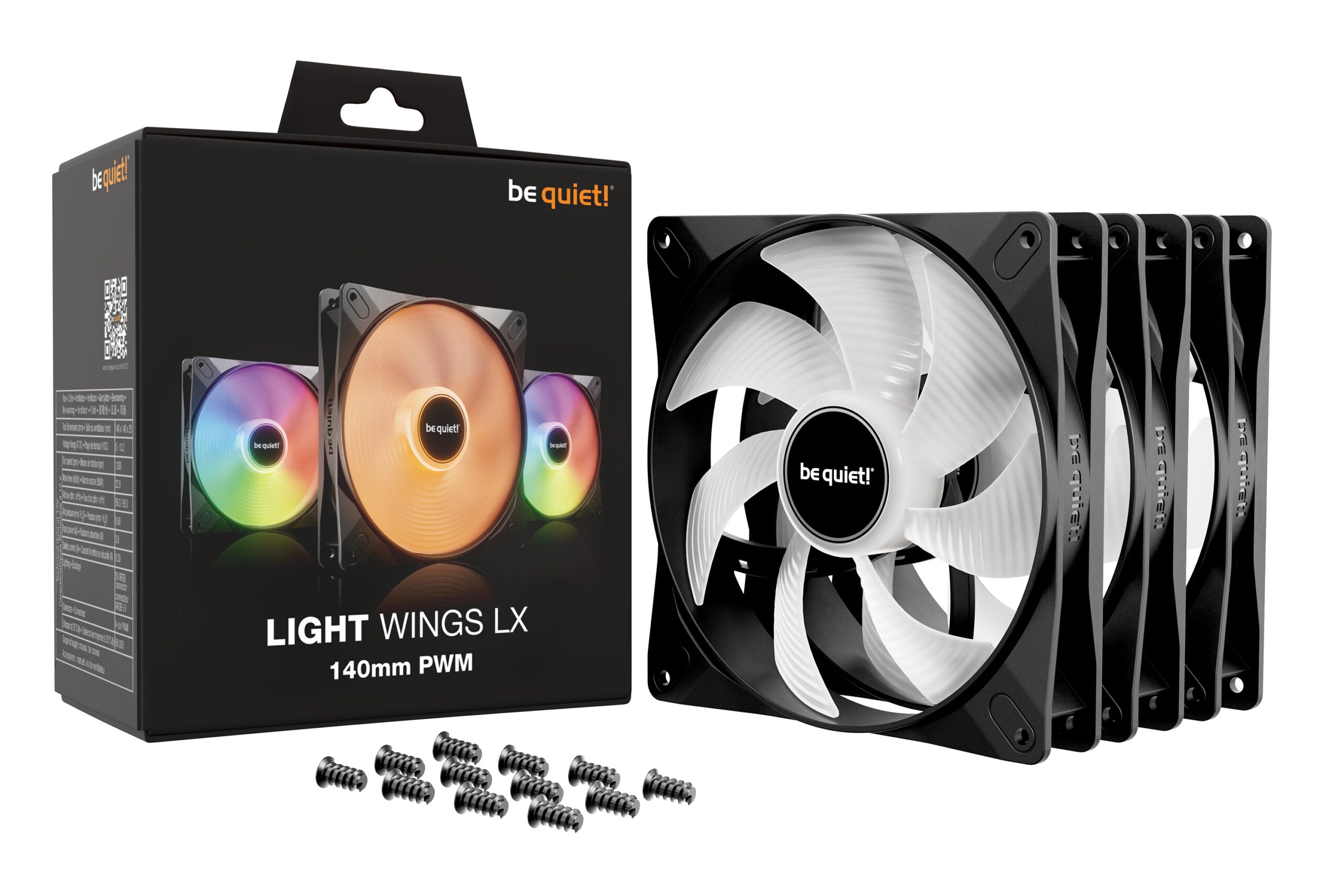 Set 3 ventilatoare be quiet "LIGHT WINGS LX", 140mm, max. 1200 RPM, Rifle Bearing, , 4pin PWM, negru, "BL127"