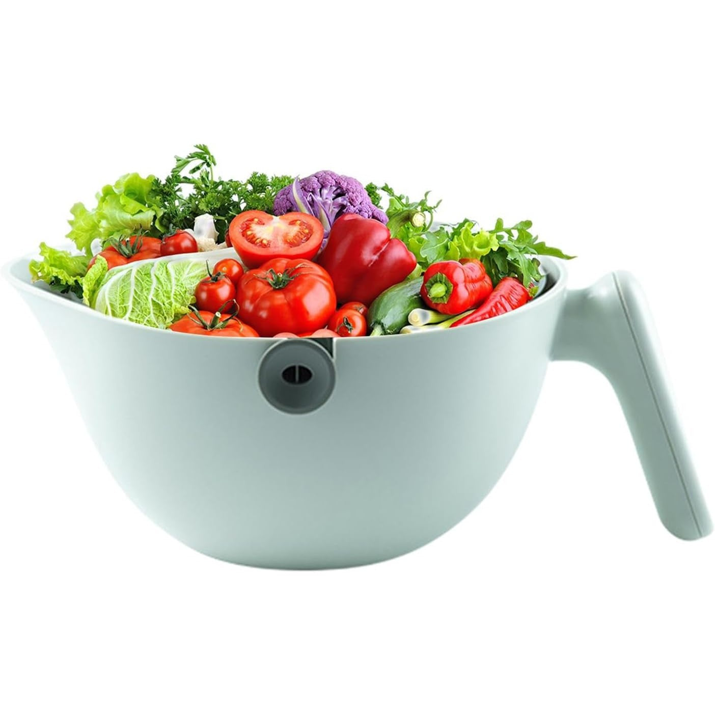 Bol cu Doua Straturi, pentru Fructe, Legume, cu Cos de Scurgere a Apei, 2L, din ABS+PP, 29.9 x 22.5 x 11.8 cm, Verde