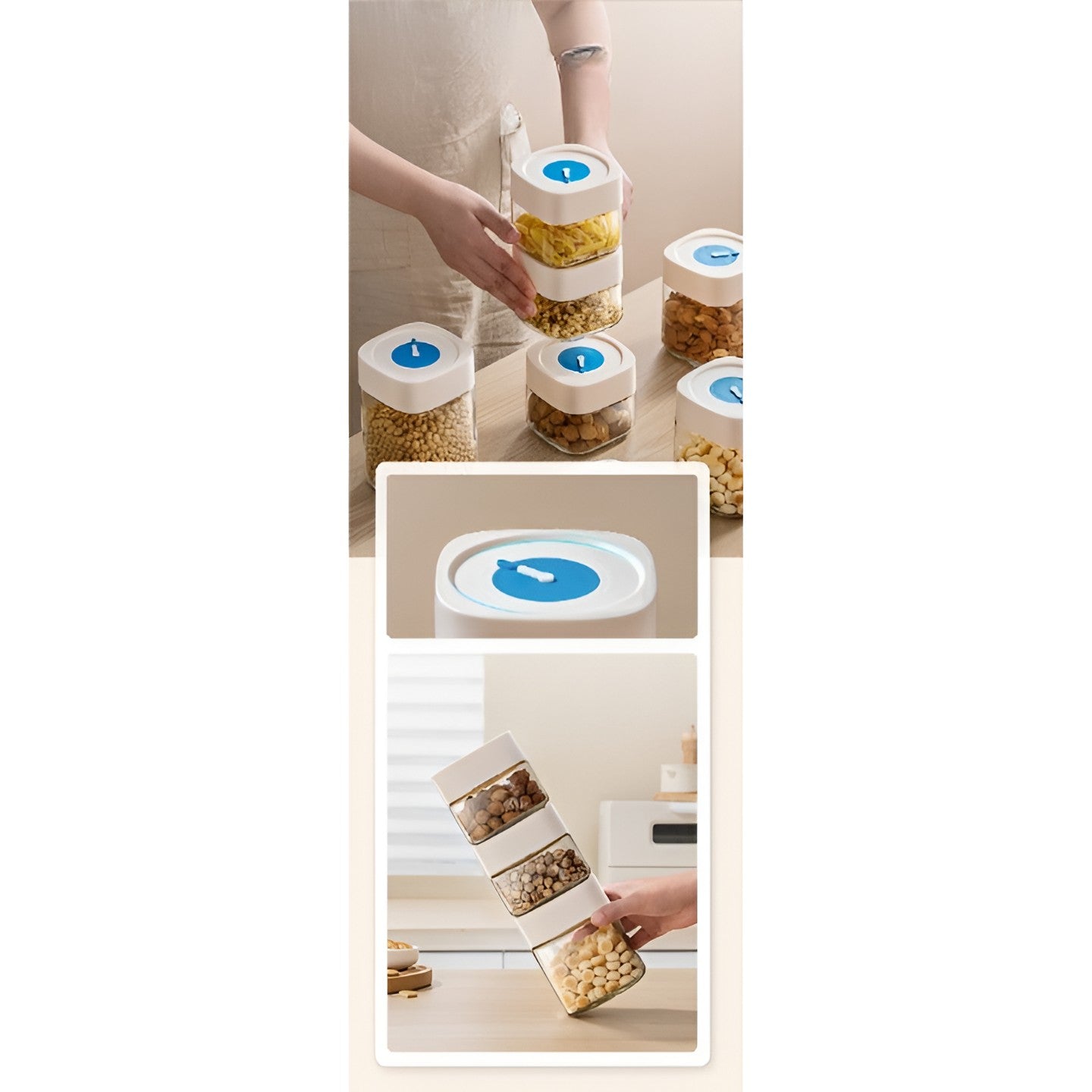 Borcan din Sticla de Inalta Calitate, Capac Ermetic, Uz Casnic, Depozitarea Condimentelor sau a Alimentelor Umede si Uscate, 500 mL, 10x10x9 cm, Alb