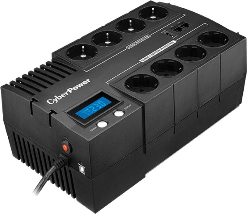UPS CYBER POWER Line Int. cu manag,LCD,brick,700VA/ 420W,AVR,8xShucko,LCD,1x12V/7.2Ah,Backup 28-47min,incarc.8h,USB,USB Charger Port,combo RJ45,GreenP "BR700ELCD"