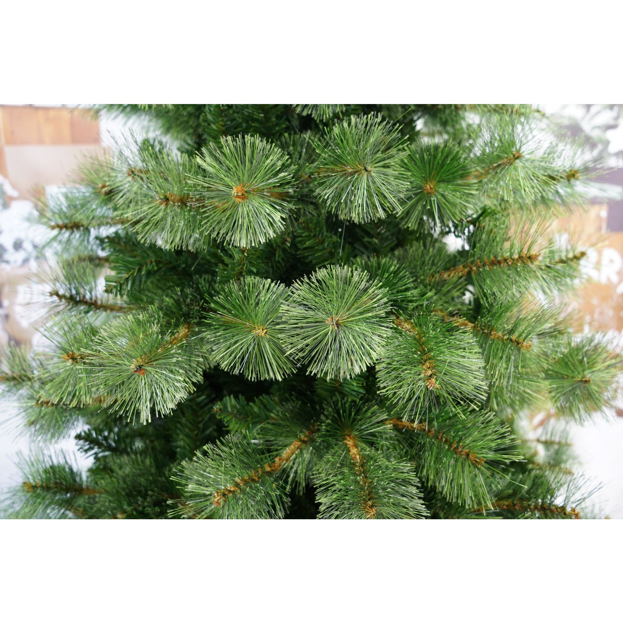 Brad artificial de Craciun tip pin, Bogat Premium, inaltime 240 cm, 1420 ramuri, verde, suport metalic inclus