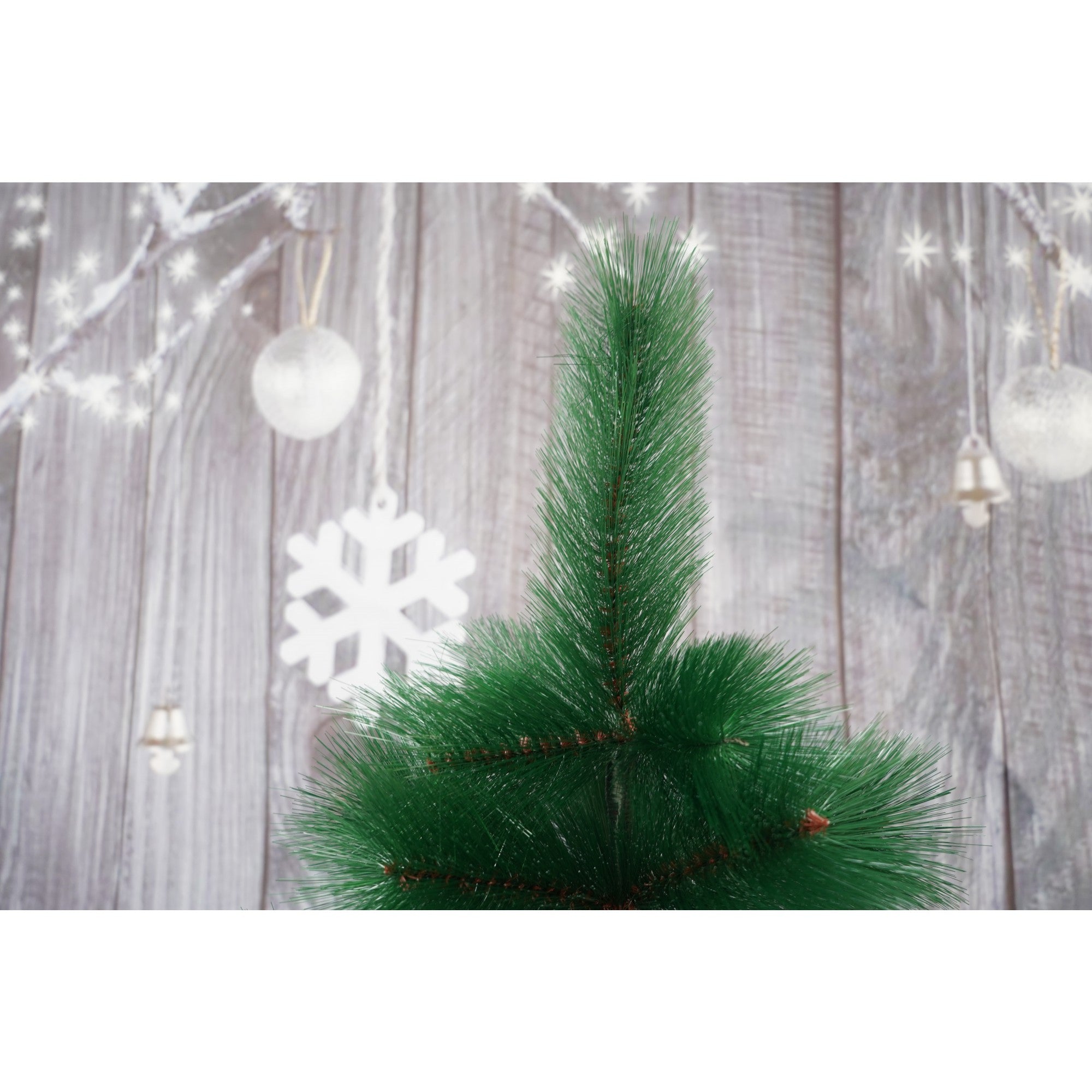 Brad artificial de Craciun tip pin, clasic, pentru interior/exterior, inaltime 210 cm, verde, suport metalic inclus