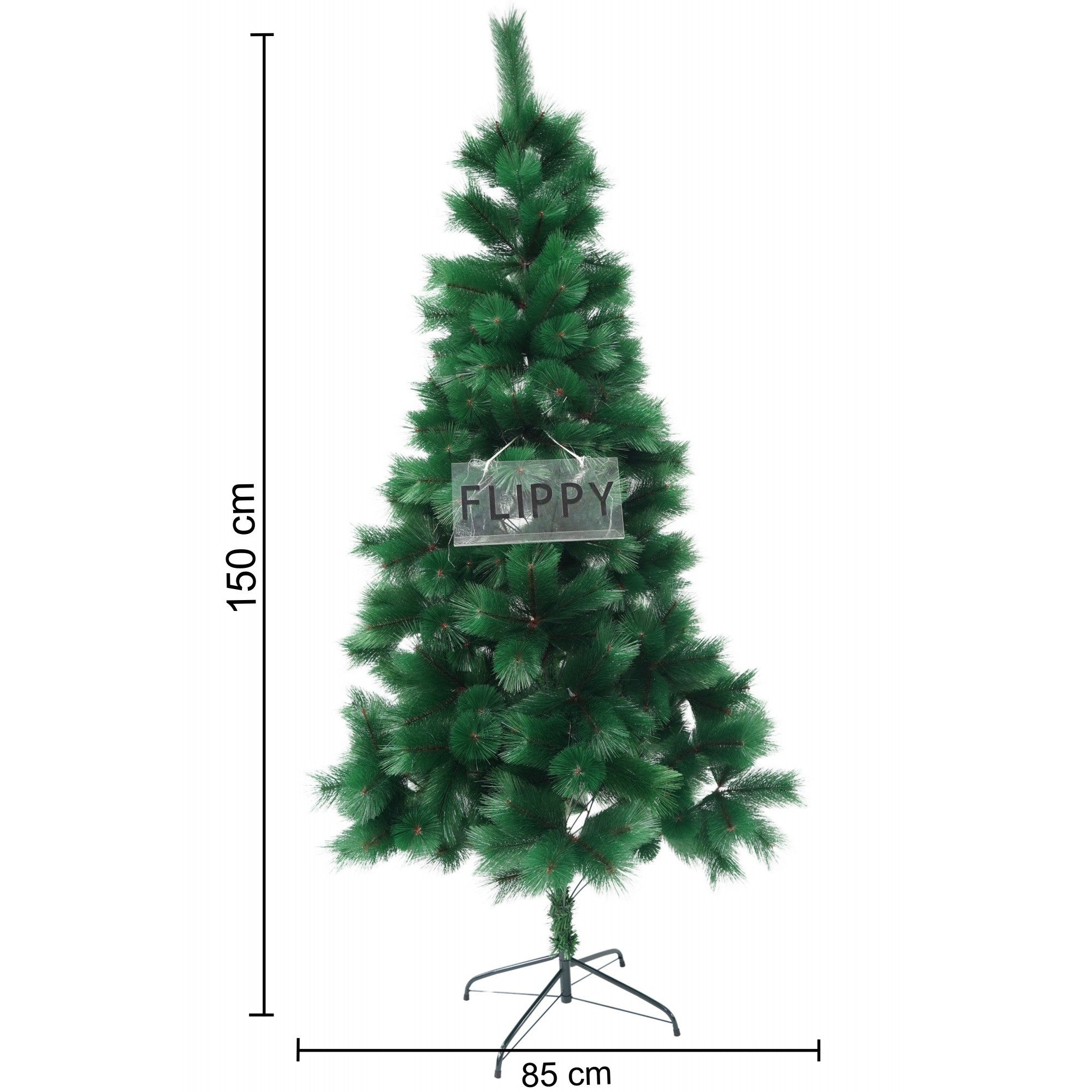 Brad artificial de Craciun tip pin, inaltime 150 cm, diametru 85 cm, 160 ramuri cu ace 3D 12 cm, verde, suport metalic inclus