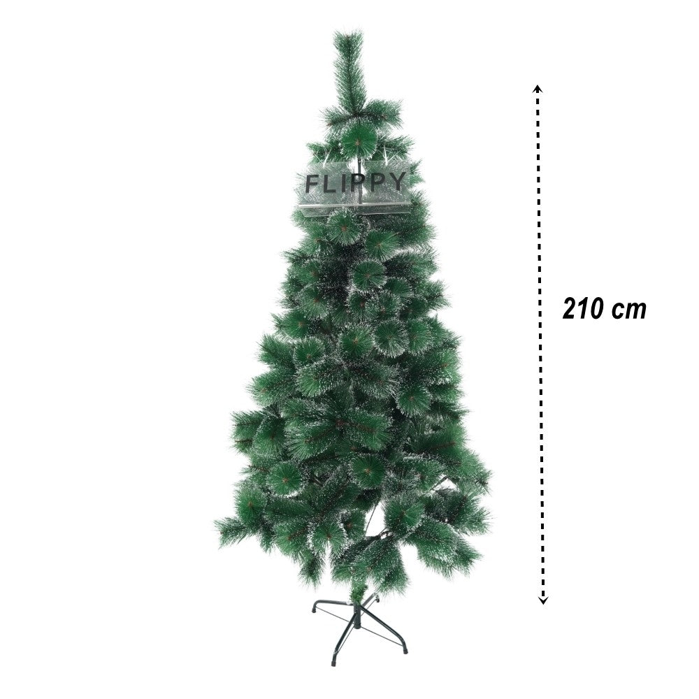 Brad artificial de Craciun tip pin nins, pentru interior/exterior, inaltime 210 cm, verde, suport metalic inclus