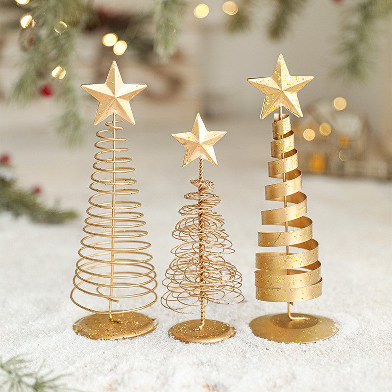 Brad de Craciun Ornament, Decoratiune Brad micut din Metal, inaltime 20 x 6.5 x6.5 cm, Ornament de Craciun, Auriu