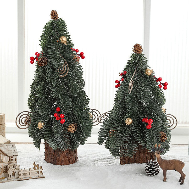 Decoratiune Craciun pentru Masa, Ornament de Decor Model Brad de Craciun de Dimensiuni Mici, pentru Birou si Interior, din Plastic 26 x 12 x 12 cm, Verde
