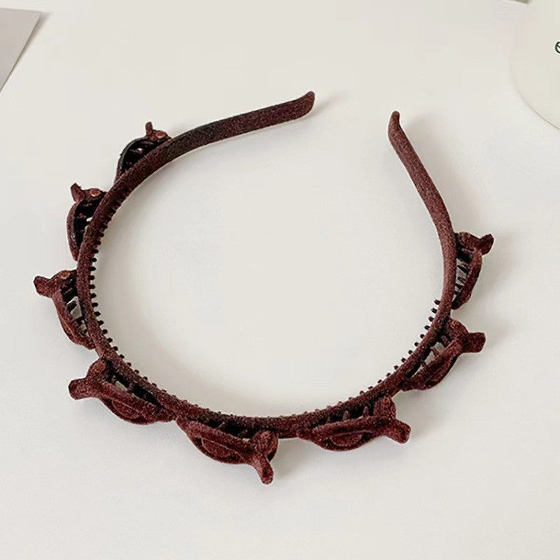 Bentita de Par pentru Femei, Agrafa Stil Coreean, Accesoriu pentru Par cu Textura MultiStrat, 13 x 11.5 cm, Coffee
