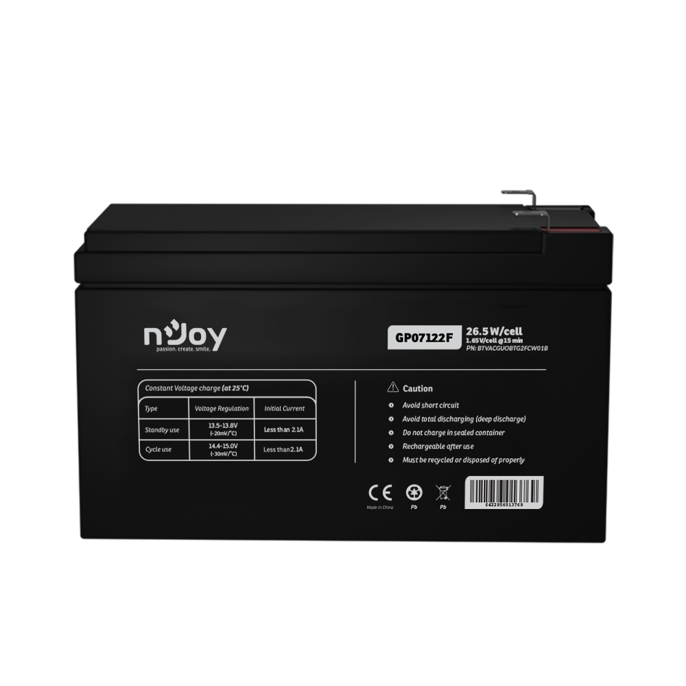 UPS- acumulatori Njoy GP07122F | Baterie UPS | 12 V | 7 A | Borne F2 | 27 W | 151 x 65 x 95 mm "BTVACGUOBTG2FCW01B"