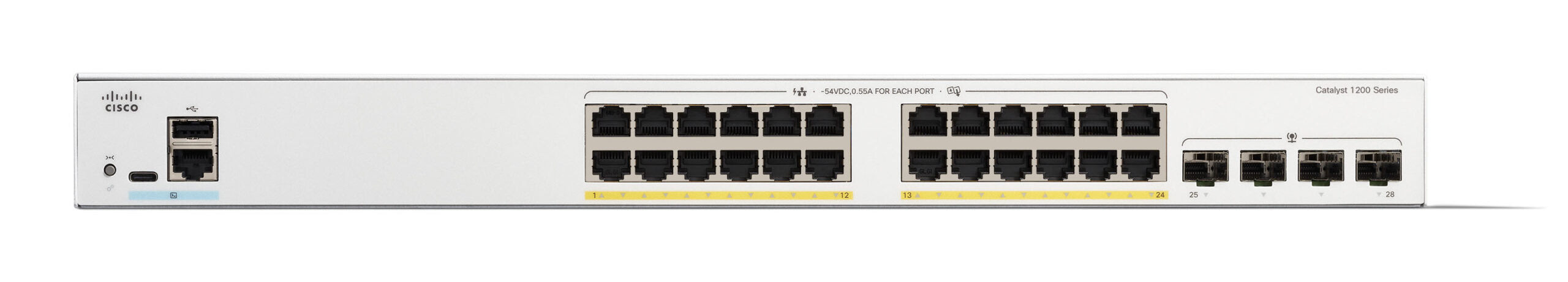 Switch Cisco Catalyst C1200-24P-4G, 24 porturi RJ-45, 4 porturi SFP, PoE+, 1U (Alb) "C1200-24P-4G"