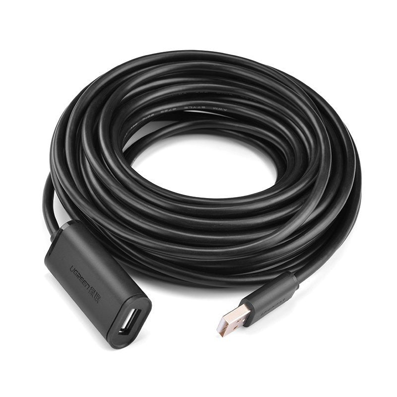 CABLU USB Ugreen prelungitor, "US121" USB 2.0 (T) la USB 2.0 (M), conectori auriti, chip pentru amplificare semnal integrat, 5m, negru, "10319" - 6957303813193