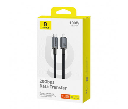 CABLU alimentare si date Baseus Crystal Shine, Fast Charging Data Cable pt. smartphone, thunderbolt, USB3.2 Type-C la USB3.2 Type-C 100W, video 4K@60Hz 1.5m, braided, negru "P10318204111-00" - 6932172657994