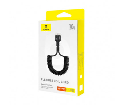 CABLU alimentare si date Baseus Fish-eye, Fast Charging Data Cable pt. smartphone, USB Type-C la USB Type-C 100W, spiralat, 1m, negru "P10320203111-00" - 6932172658007