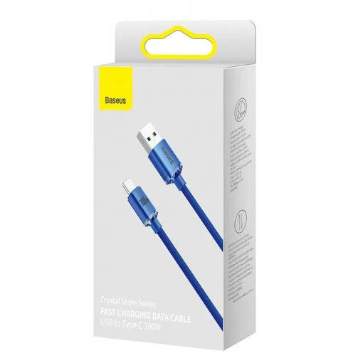CABLU alimentare si date Baseus Crystal Shine, Fast Charging Data Cable pt. smartphone, USB la USB Type-C 100W, 1.2m, braided, albastru "CAJY000403" - 6932172602819