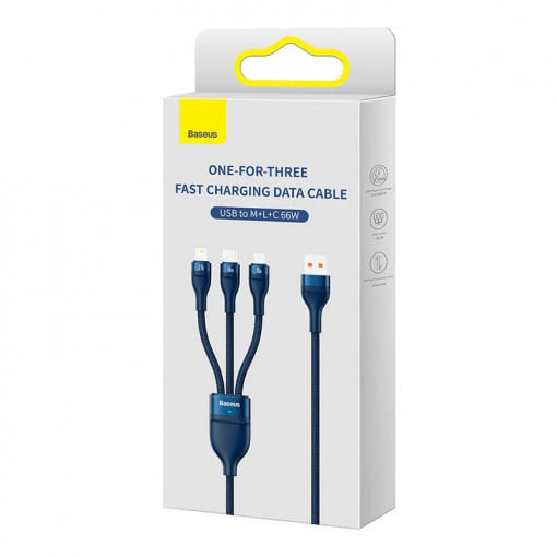 CABLU alimentare si date Baseus Flash Series II One-for-three, pt. smartphone, USB si USB Type-C la Micro-USB+Lightning+USB Type-C 66W, 1.2m, albastru "CASS040003" - 6932172618117
