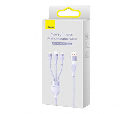 CABLU alimentare si date Baseus Flash Series II One-for-three, pt. smartphone, USB si USB Type-C la Micro-USB+Lightning+USB Type-C 100W, 1.2m, violet "CASS030105" - 6932172608767