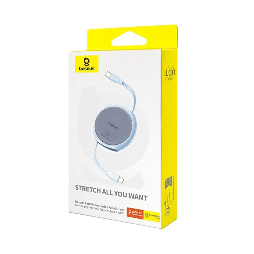 CABLU alimentare si date Baseus Free2Draw Mini, Fast Charging Data Cable pt. smartphone, retractabil, USB Type-C la USB Type-C 100W, 1m, albastru "P10368400311-00" - 6932172653590