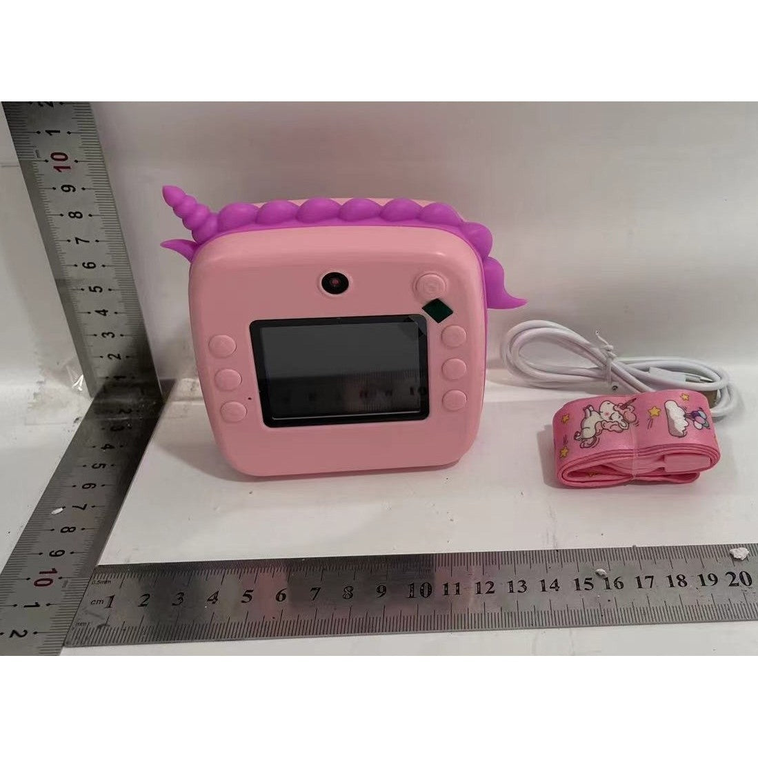 Camera Instantanee pentru Copii, Camera Frontala + Selfie, cu Functie de Printare, Cablu USB-C, Bluetooth, Compatibil iOS/Android, Model Unicorn, Snur Inclus, Roz