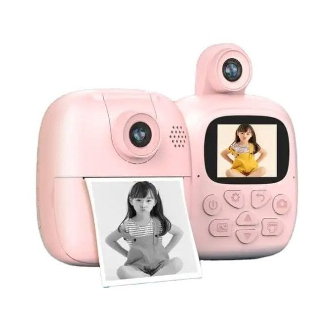 Camera Instantanee pentru Copii, Camera Frontala + Selfie, cu Functie de Printare, Cablu USB-C, Bluetooth, Compatibil iOS/Android, Imprimare APP, Model Bunny, Roz