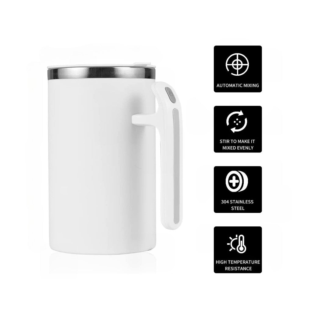 Cana portabila cu mixer incorporat, pe baterii, 380 ml, alb