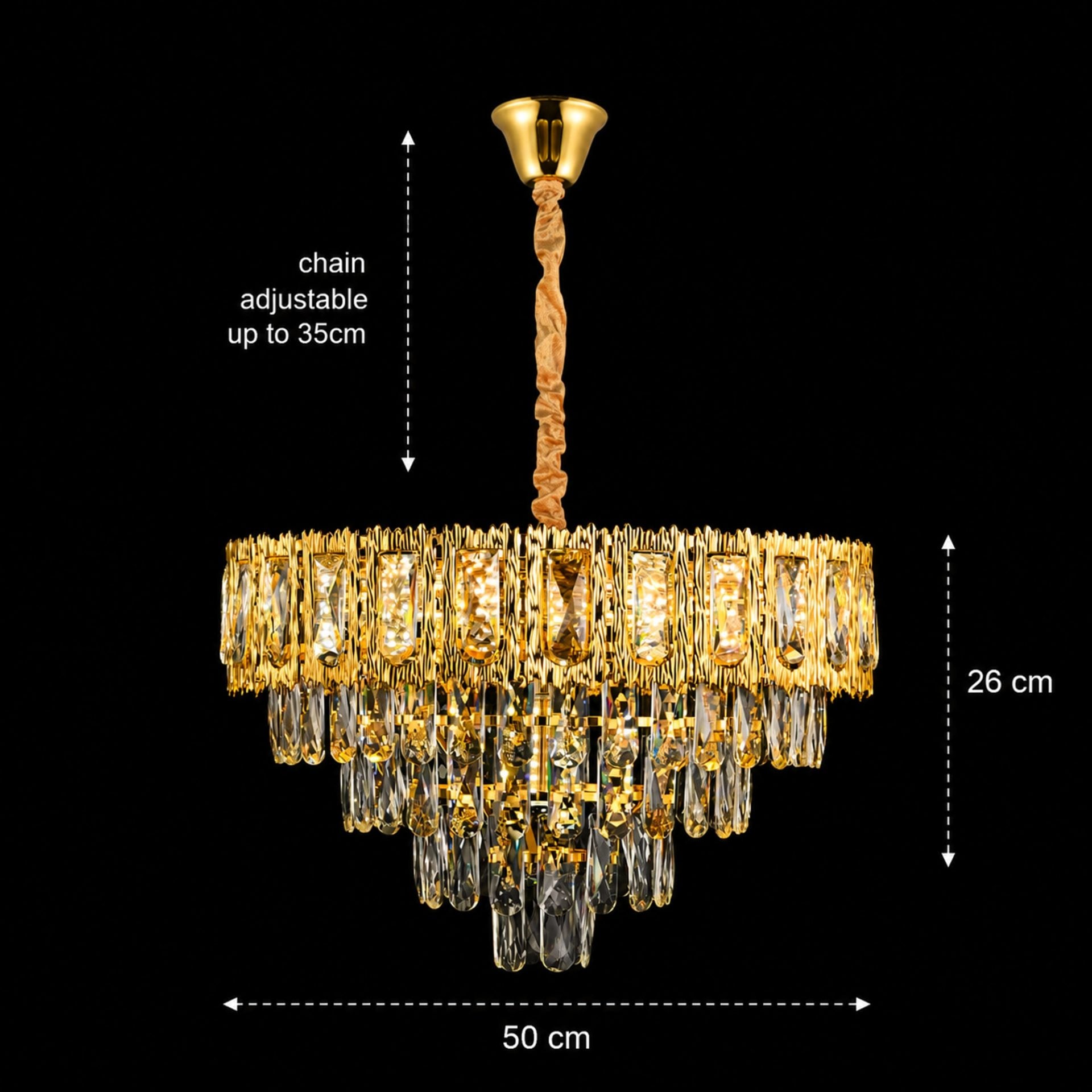 Candelabru Cristal BELVEDERE Eleganza 8xE14, Diametru 50cm, Auriu Lucios, Inaltime Reglabila