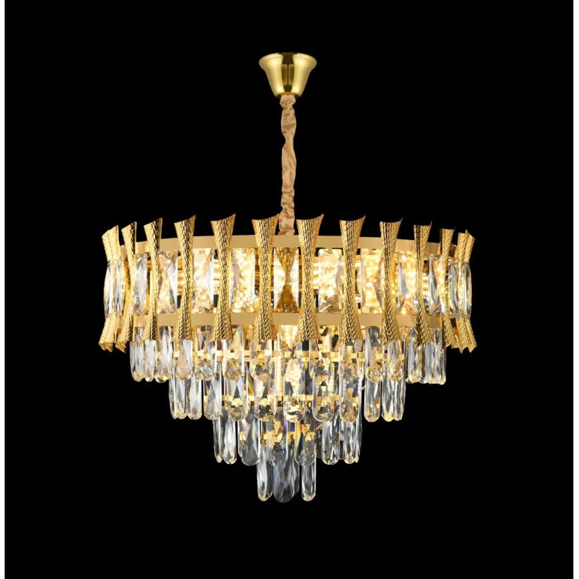 Candelabru Cristal HAMPTON Eleganza 8x E14, Diametru 49cm, Auriu Lucios, Inaltime Reglabila
