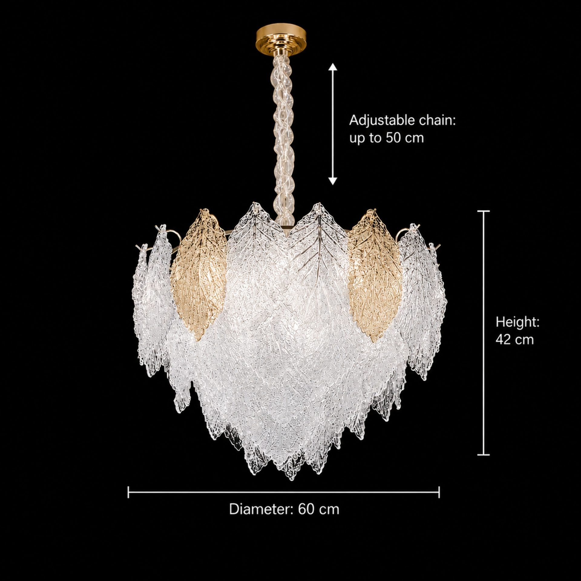 Candelabru Cristal LACE Eleganza 9xE14, Diametru 50cm, Inaltime 36cm, Auriu Lucios, Inaltime Reglabila, Design Elegant