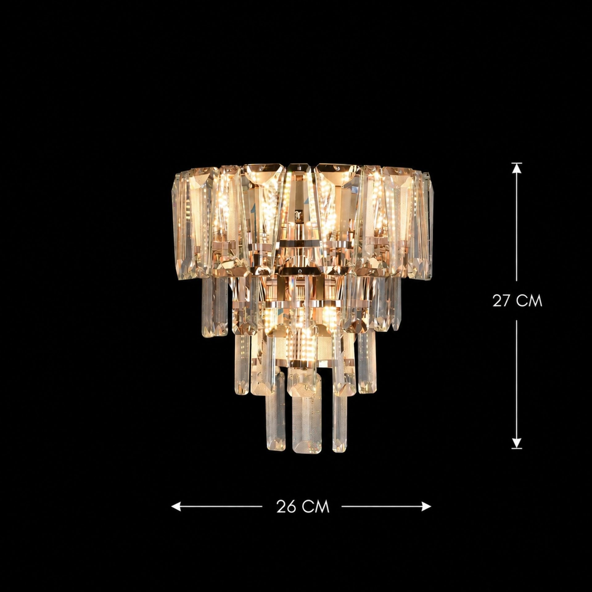 Candelabru Cristal tip Aplica VELMONT 3xE14, 26 cm, Auriu, Inaltime Reglabila, Metal si Cristal