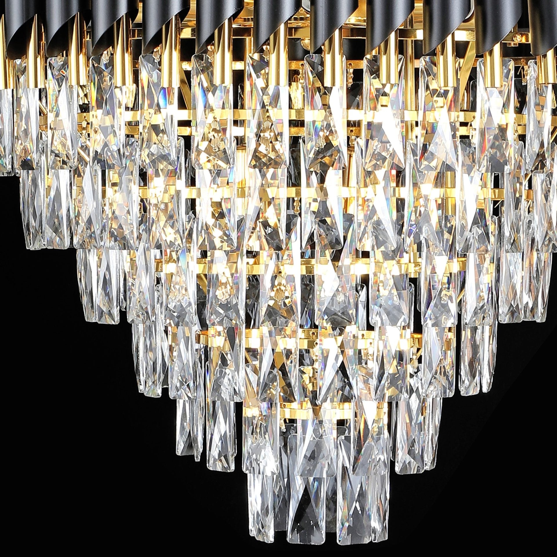 Candelabru Cristal VERSAILLES Grande Supremo, E14, Diametru 60cm x Inaltime 90cm, Auriu Lucios si Negru, Inaltime Reglabila