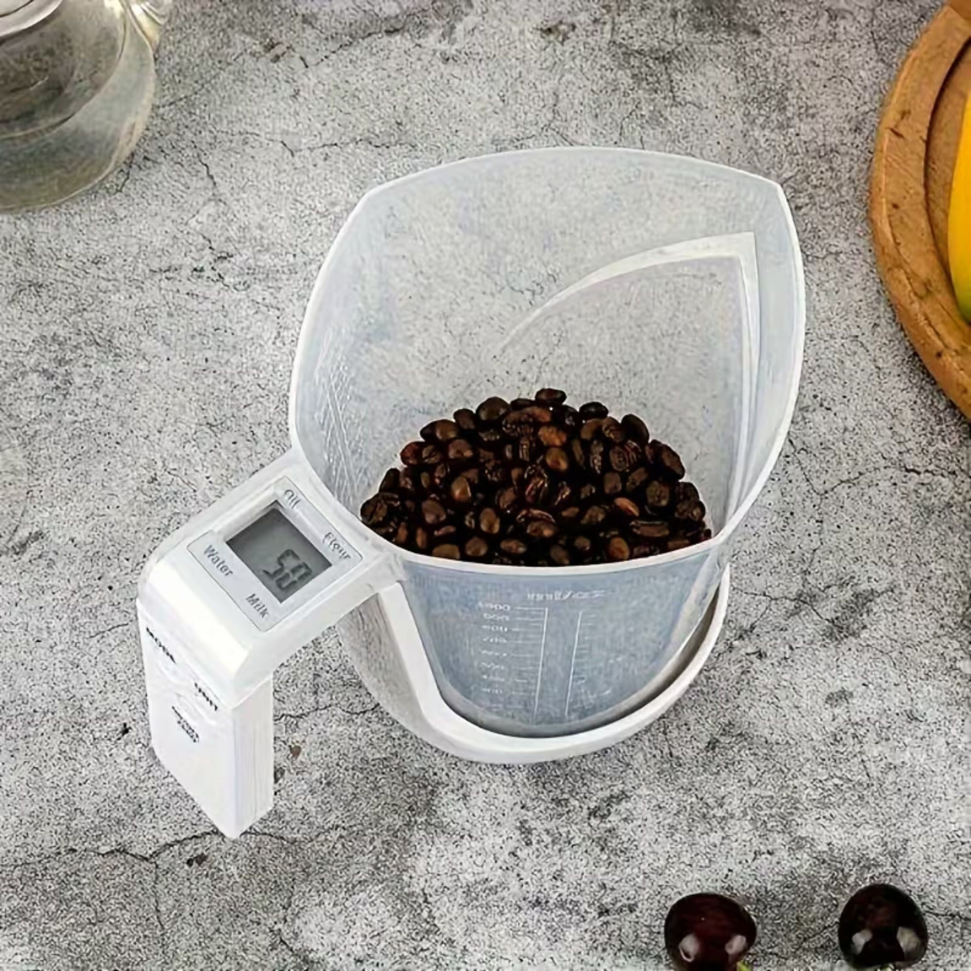 Cantar de Bucatarie 2 in 1, Model Electronic, Tip Cana Gradata cu Masurare, pentru Lichide si Solide, Display Automat, 21.5 x 14.3 x 15 cm, Alb