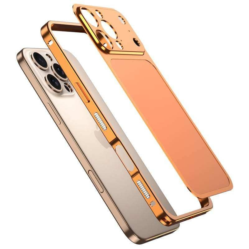 Carcasa Metalica, Compatibila Apple iPhone 15 Pro Max, Creeaza Aspect de iPhone 17 Pro Max, Unibody Mat, Rezistenta la Zgarieturi, Portocaliu