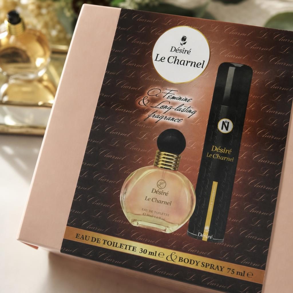 Set cadou 2 in 1 cu Eau de Toilette 30ml si Body Spray 75ml din gama Desire Le Charnel