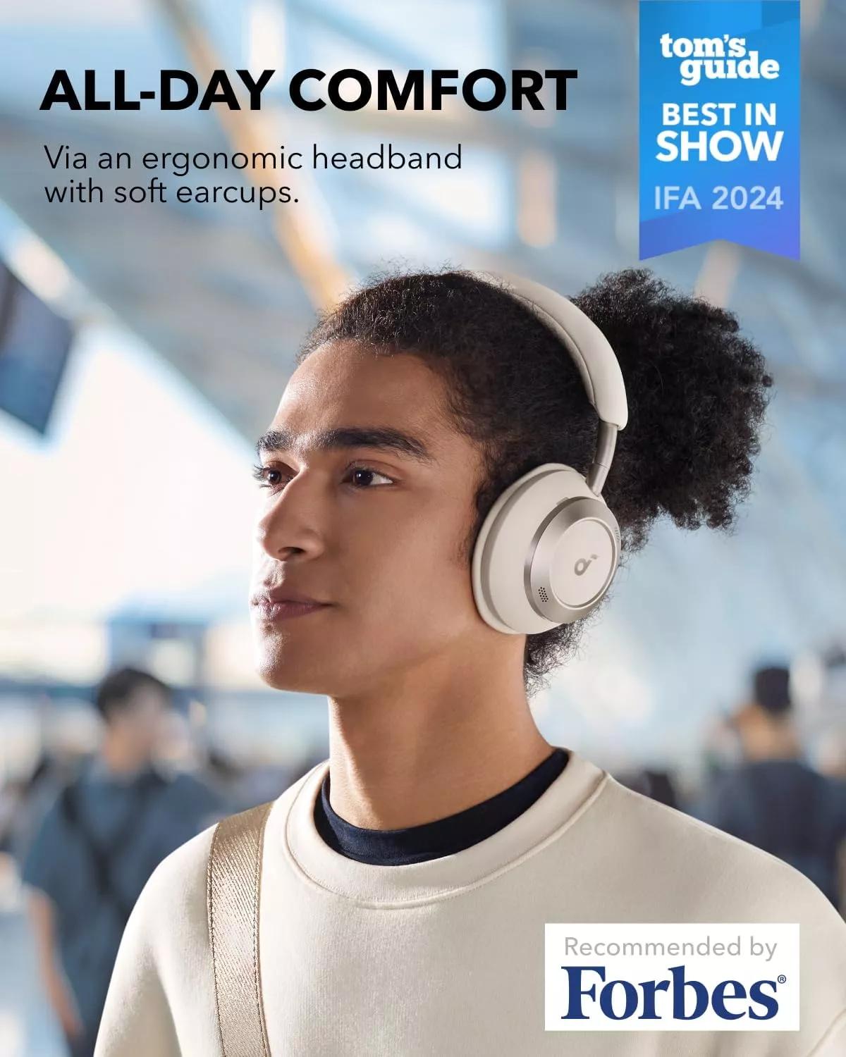 Casti Anker "Soundcore Space One Pro", Over-Ear, utilizare multimedia, Bluetooth 5.3, 4 x mic, durata baterie pana la 60 ore, pliabile, ANC, alb, "A3062G21" (timbru verde 0.18 lei) - 0194644186838