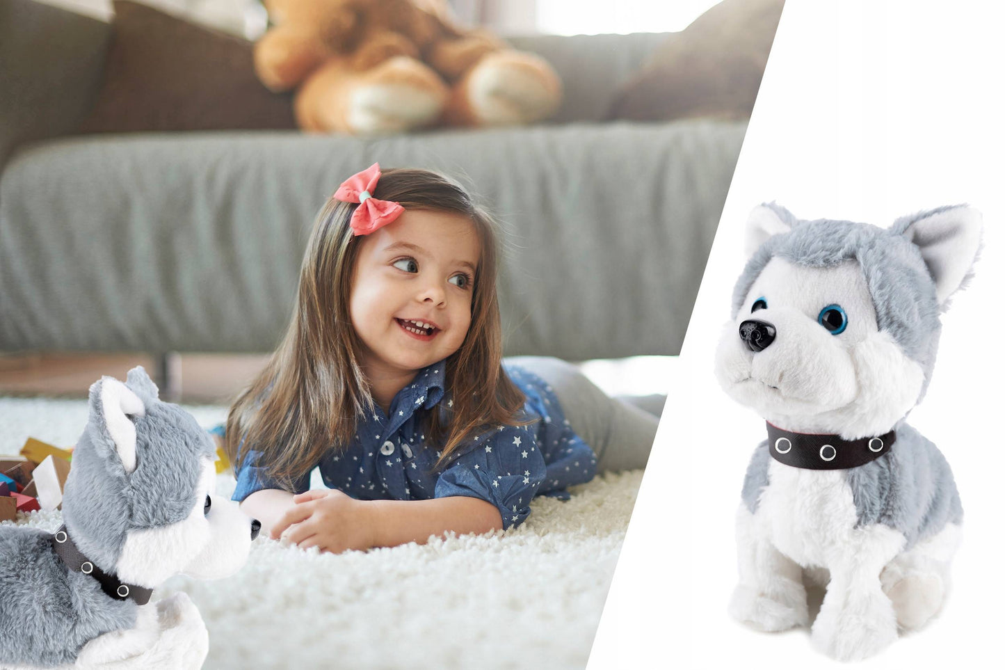 Catel interactiv pentru copii cu sunete si miscare, reactie la atingere si zgomot, 28x24x11 cm, gri - 12