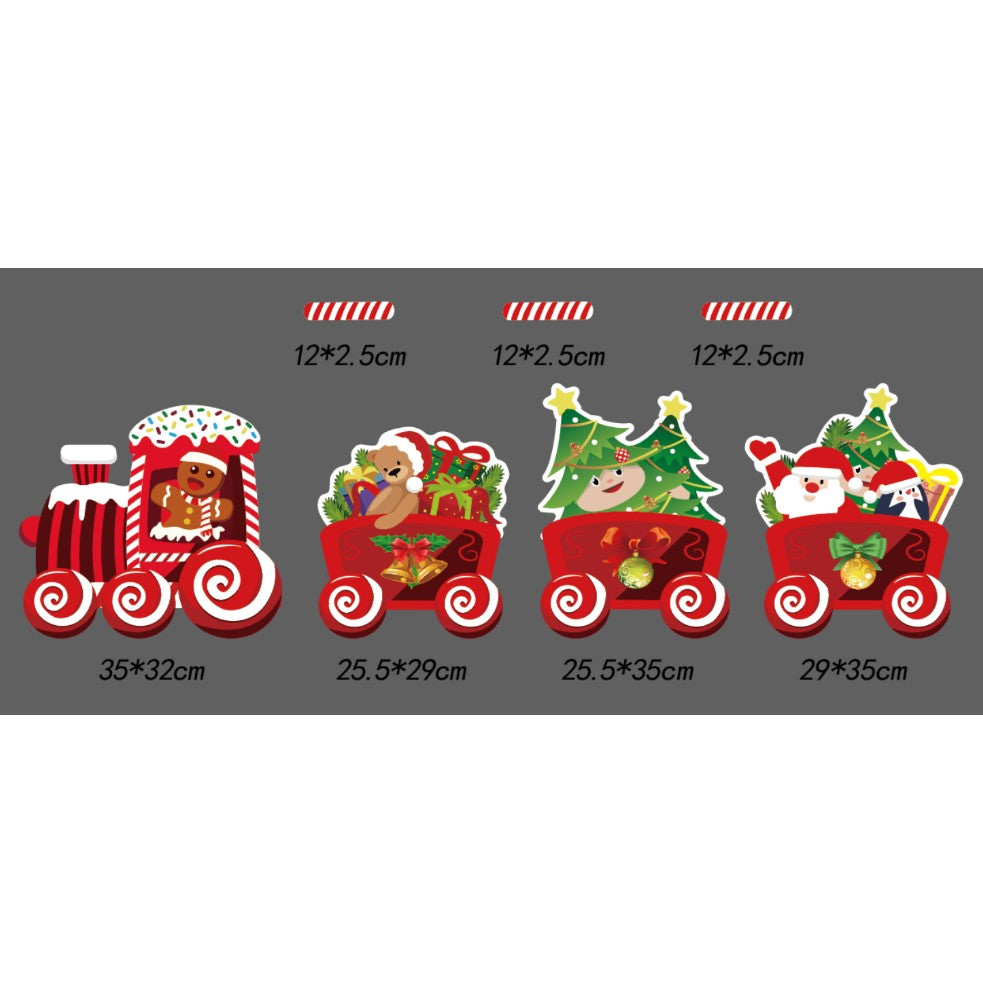 Decoratiune de Craciun, pentru Gradina, Tip Trenulet, 4 Figurine + Bete de Infipt in Pamant, din Plastic, Impermeabil, Model Tren cu Omul Briosa in Locomotiva, Multicolor