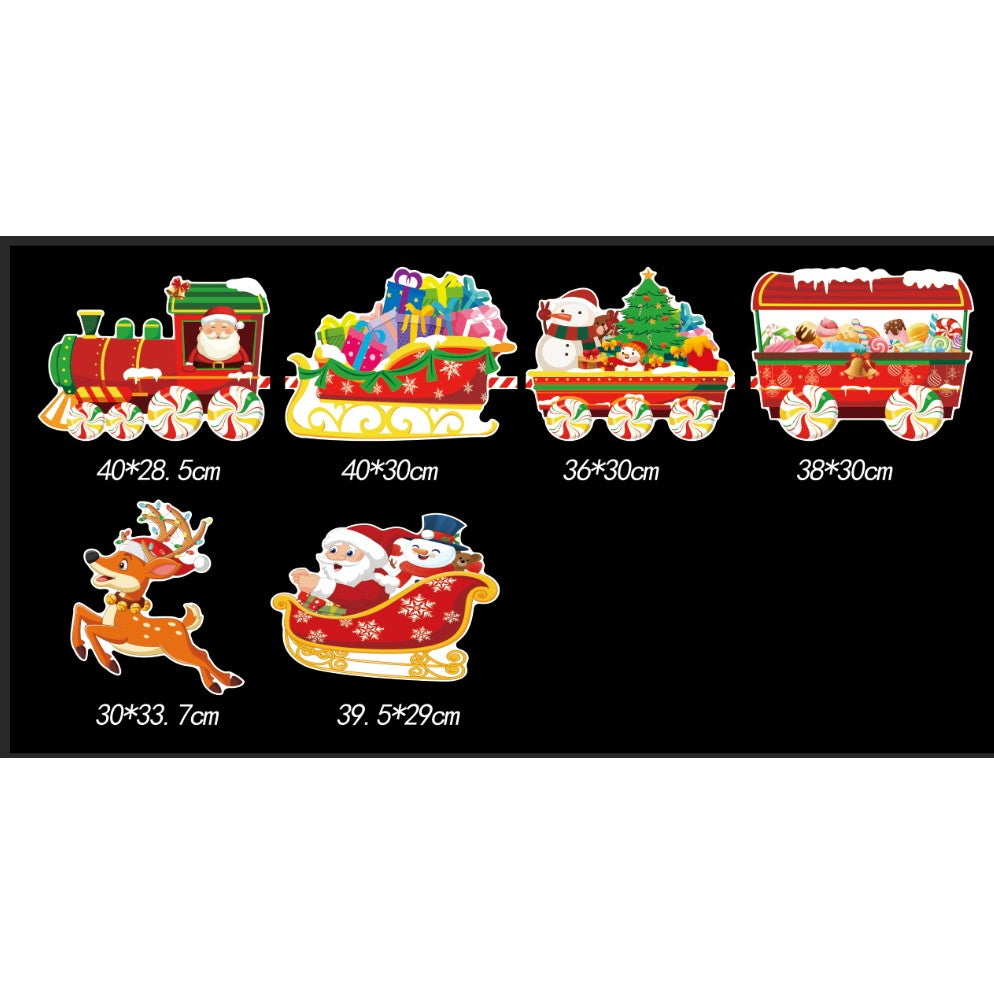 Decoratiune de Craciun, pentru Gradina, Tip Trenulet, 6 Figurine + Bete de Infipt in Pamant, din Plastic, Impermeabil, Model Mos Craciun in Tren si in Sanie, Multicolor