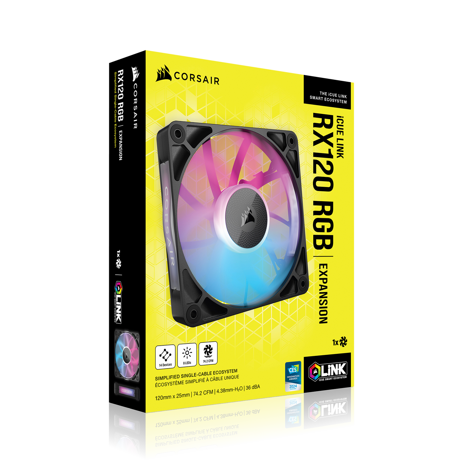 VENTILATOR Corsair iCUE LINK RX120 1x120mm RGB NEGRU, 0.400-2100 RPM +/- 10%, 10.5-74.2 CFM, Presiune Statica: 0.12-4.38 mm-H2O, 10-36dBA, Prindere magnetica, Lungime cablu 135mm "CO-9051017-WW"