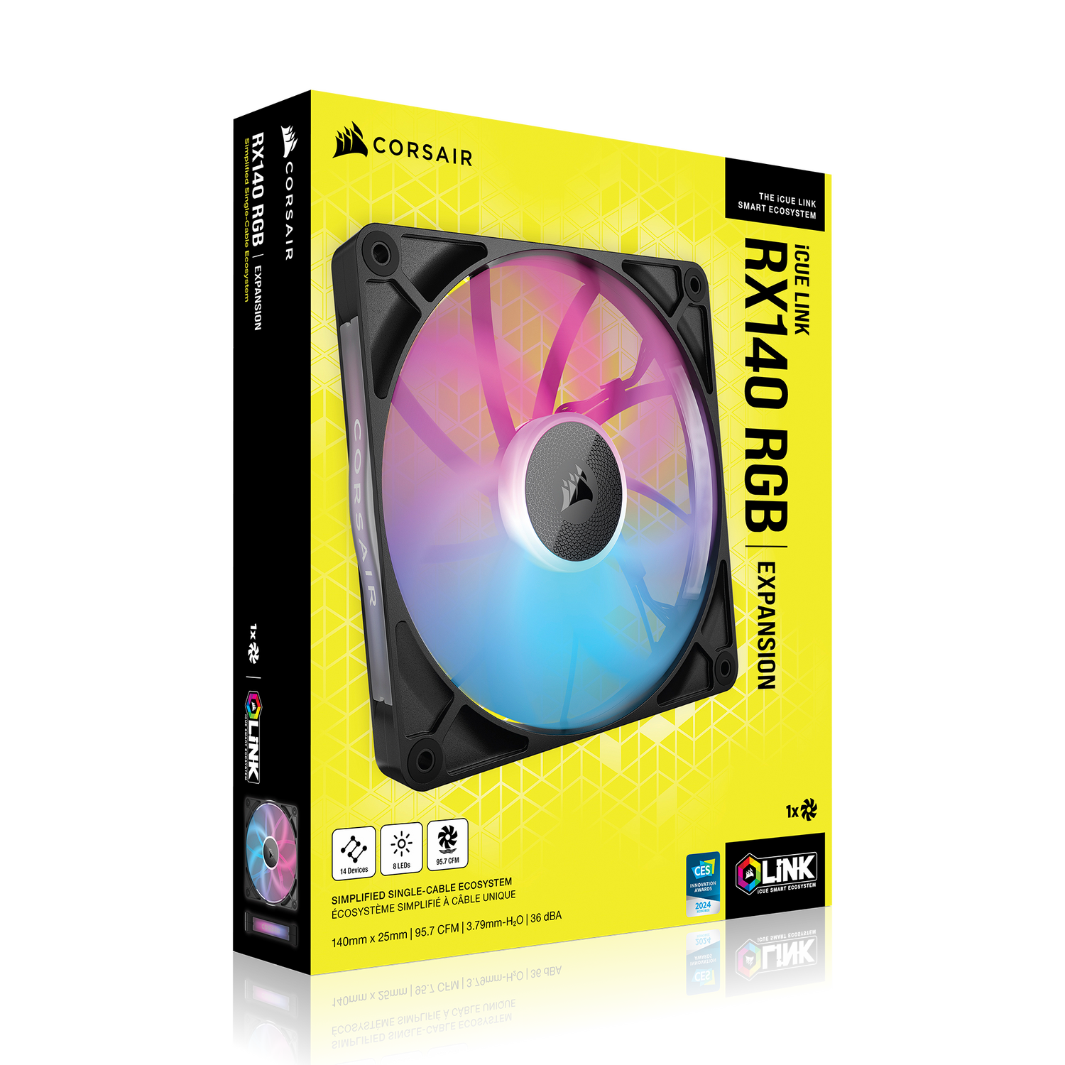 VENTILATOR Corsair iCUE LINK RX140 1x140mm RGB NEGRU, 0.400-2100 RPM +/- 10%,18.1-95.7 CFM, Presiune Statica: 0.15-3.79 mm-H2O, 10-36dBA, Prindere magnetica, Lungime cablu 135mm "CO-9051019-WW"