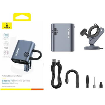 COMPRESOR BICICLETA Baseus PrimeTrip Series, max 150 psi, acumulator 1750 mAh, suport universal prindere, negru "C11169000121-00" - 6932172665890