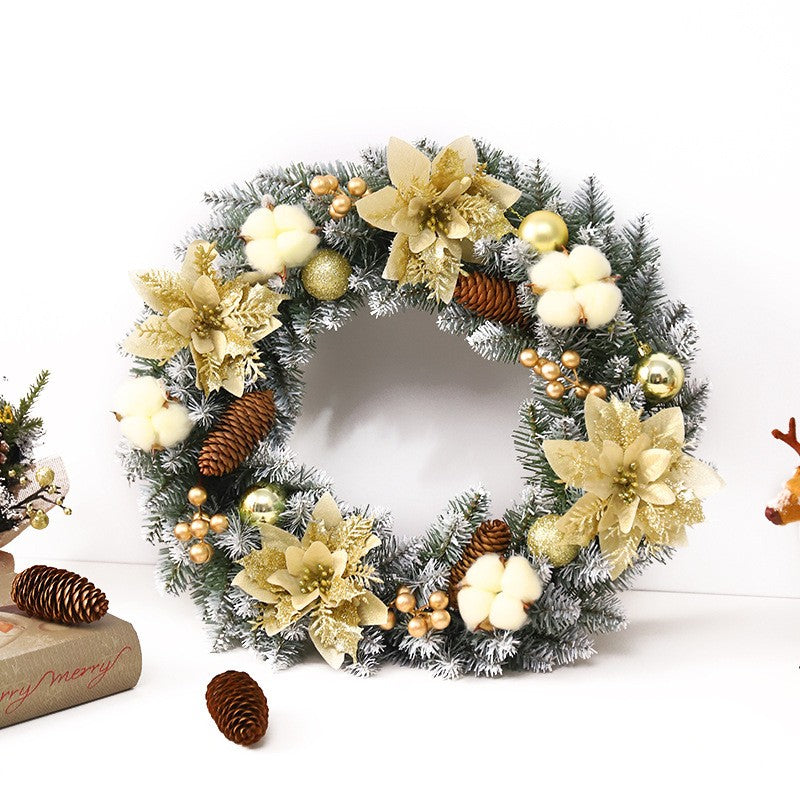 Coronita pentru Craciun, 50 cm, din brad artificial, decorata cu conuri, globulete, flori, Multicolor