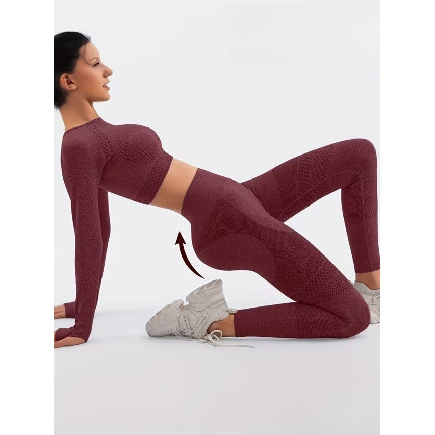 Costum Sport de Dama, Flippy, pentru Yoga, Talie Inalta, Top Scurt, Elastic, Burgundy, Marime L